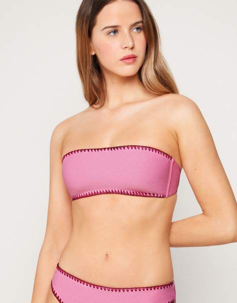 Tezenis Craft touch padded bandeau bikini top in pink - view 1
