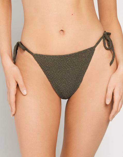 Tezenis Crinkle dune brazilian bikini bottoms in green camo - view 1