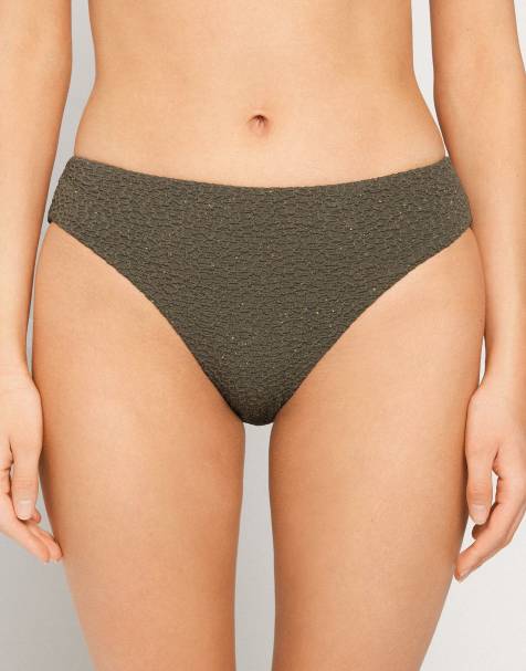 Tezenis Crinkle dune classic bikini bottoms in green camo