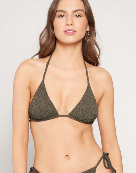 Tezenis Crinkle dune triangle bikini top in green camo - view 1