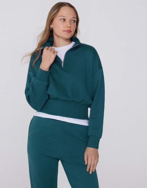Tezenis Crop sweatshirt with zip in dark petrolio - view 1