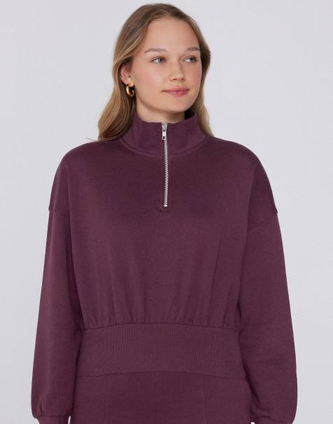 Tezenis Crop sweatshirt with zip in deep plum - view 1
