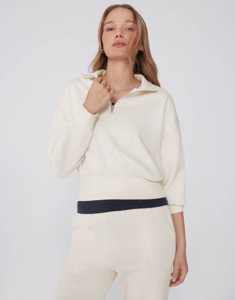 Tezenis Crop sweatshirt with zip in white pearl - view 1