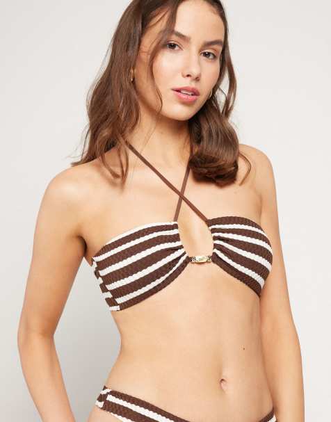 Tezenis Desert stripes bikini top in brown/milk stripes