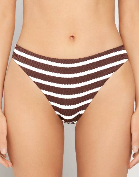 Tezenis Desert stripes brazilian bikini bottoms in brown/milk stripes - view 1