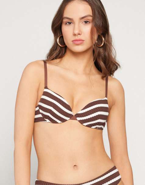 Tezenis Desert stripes push-up bikini top in brown/milk stripes - view 1