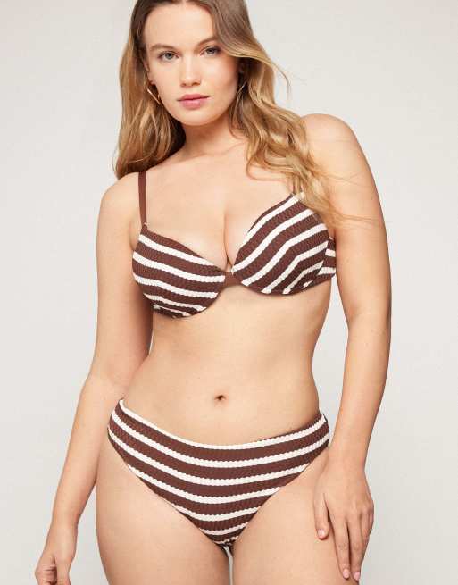 Tezenis Desert stripes push-up bikini top in brown/milk stripes, 4 of 6