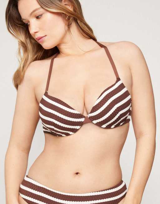 Tezenis Desert stripes push-up bikini top in brown/milk stripes, 5 of 6