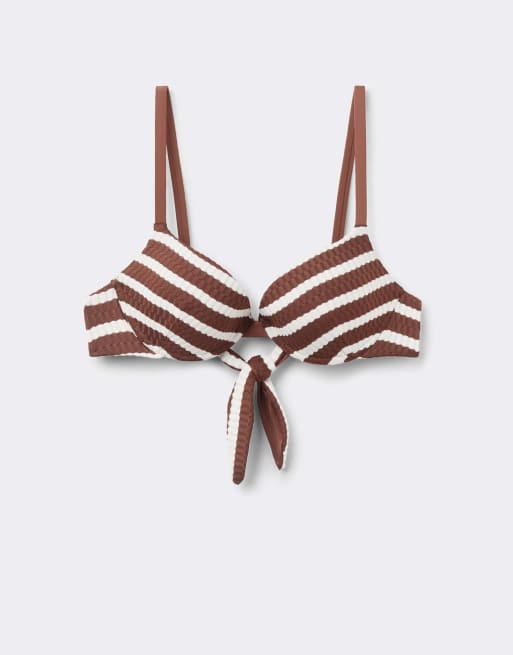 Tezenis Desert stripes push-up bikini top in brown/milk stripes, 6 of 6
