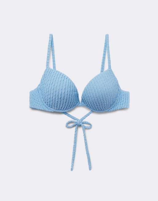 Tezenis Dreamy texture padded push-up bikini top in chiffon blue, 6 of 6