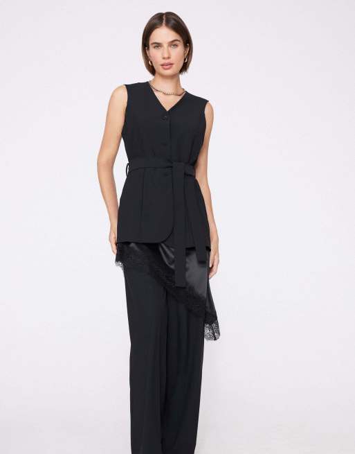 Tezenis Easy fit palazzo trousers in black, 4 of 5