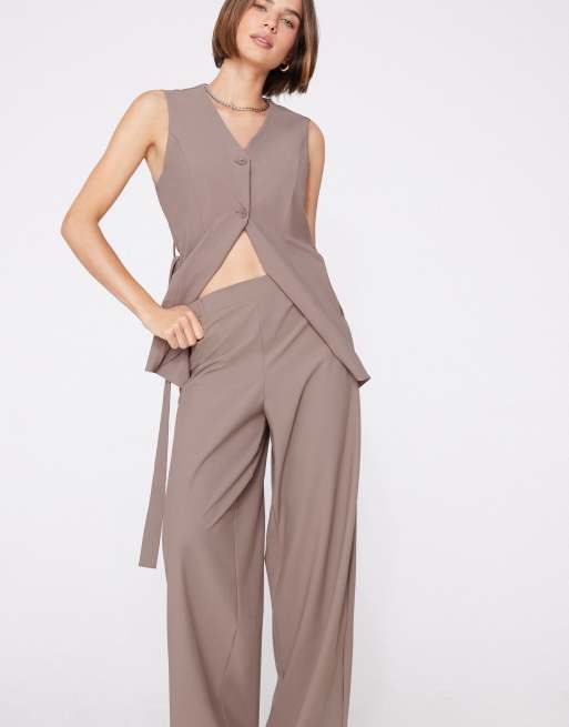 Tezenis Easy fit palazzo trousers in taupe brown, 4 of 5