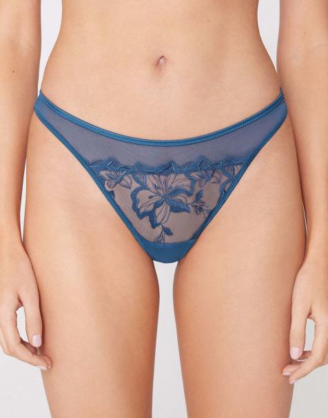 Tezenis Flower desire brazilian knickers in indigo blue - view 1