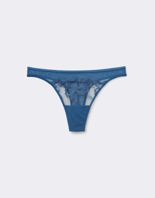 Tezenis Flower desire brazilian knickers in indigo blue, 5 of 5