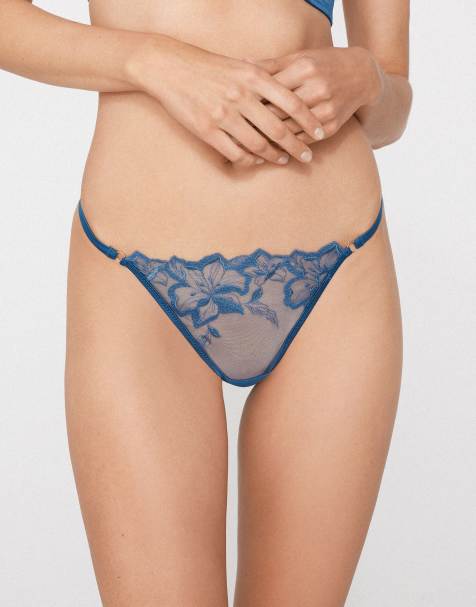 Tezenis Flower desire tanga panel g-string in indigo blue - view 1