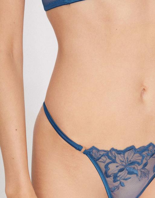 Tezenis Flower desire tanga panel g-string in indigo blue, 3 of 5