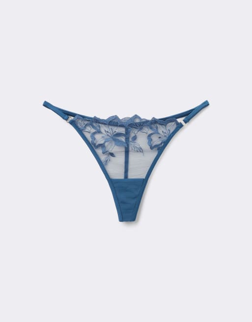 Tezenis Flower desire tanga panel g-string in indigo blue, 5 of 5