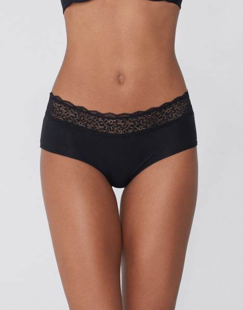 Tezenis French knickers with lace in black - view 1
