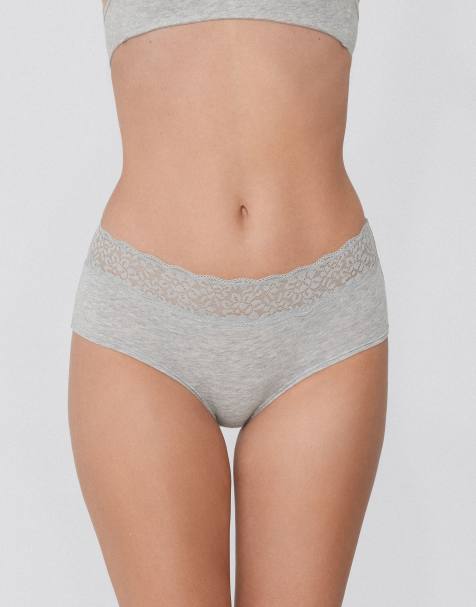 Tezenis French knickers with lace in mottled light grey - view 1