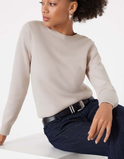 Tezenis Fully-fashioned round neck jumper in light sand