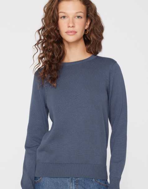 Tezenis Fully-fashioned round neck jumper in smoky blue