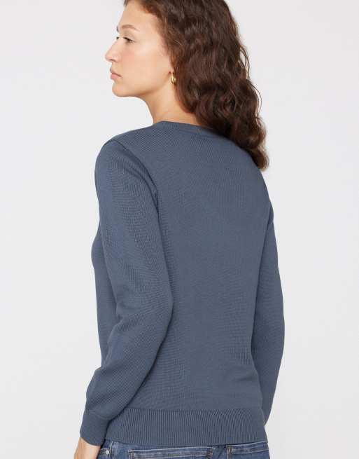 Tezenis Fully-fashioned round neck jumper in smoky blue, 3 of 3