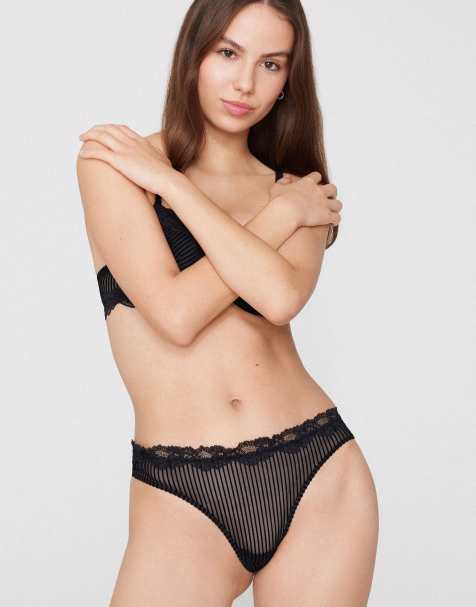 Tezenis Glam rib brazilian briefs in black - view 1