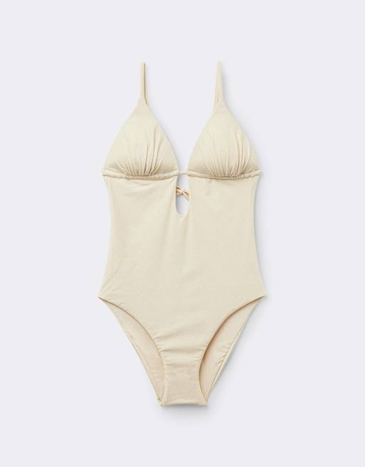 Tezenis halter neck paradise bay swimsuit in white shell, 5 of 5