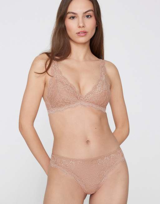 Tezenis Havana lace triangle bra in beige, 4 of 5