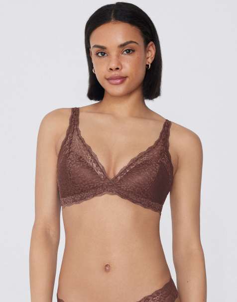 Tezenis Havana lace triangle bra in caramel dark beige - view 1