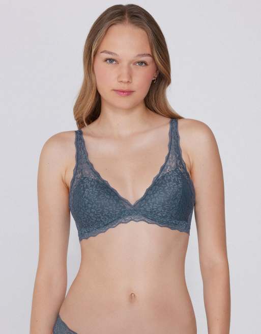 Tezenis Havana lace triangle bra in graphite grey