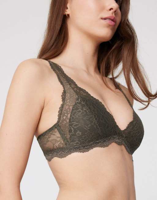 Tezenis Havana lace triangle bra in green camo, 3 of 5