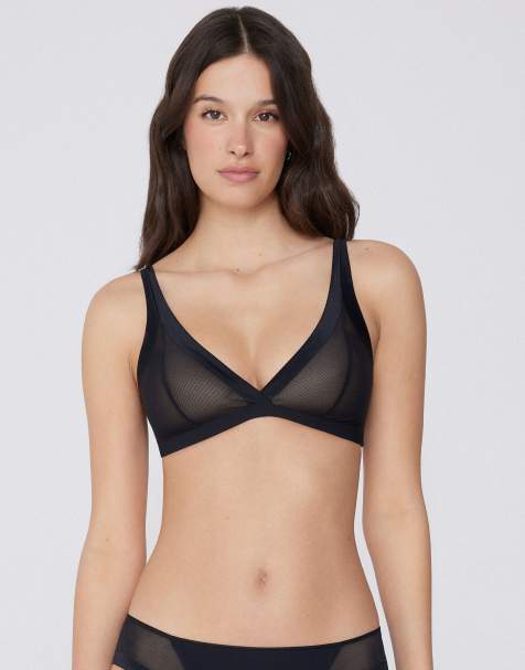 Tezenis Havana tulle lightly padded triangle bra in black - view 1