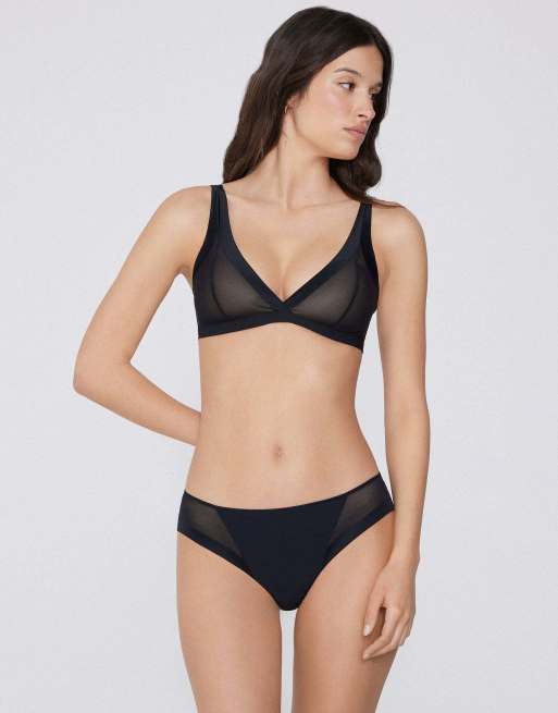 Tezenis Havana tulle lightly padded triangle bra in black, 4 of 5