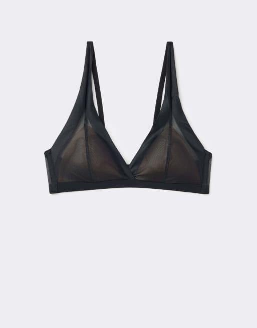 Tezenis Havana tulle lightly padded triangle bra in black, 5 of 5