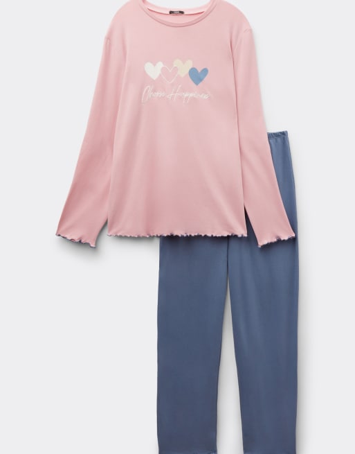 Tezenis Heart print long cotton pyjamas in romantic rose hearts
