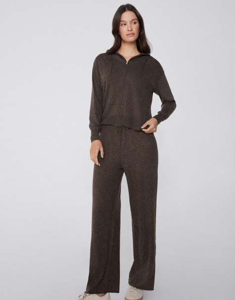 Tezenis Heavy palazzo trousers with wool in brown melange - view 1