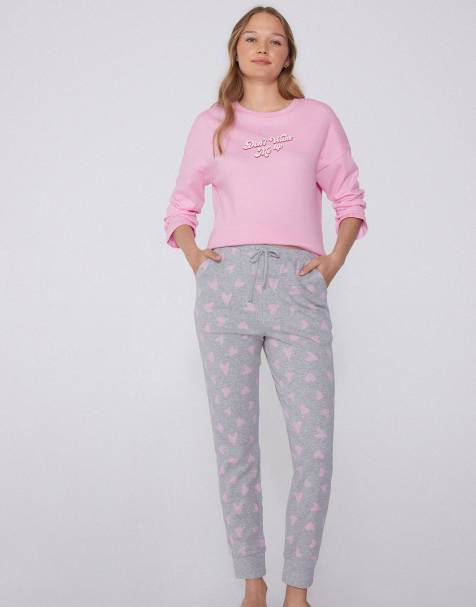 Tezenis Heavy printed cotton joggers in mottled light grey - view 1