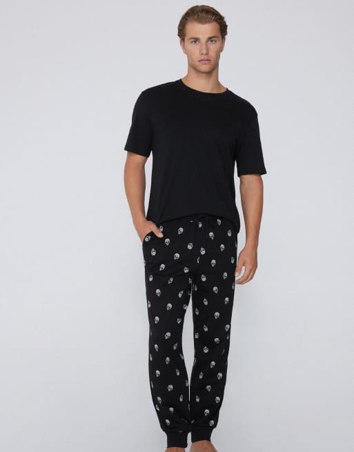 Tezenis Heavy printed joggers with pockets in black skulls print