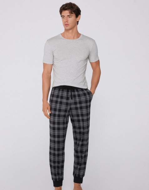 Tezenis Heavy printed joggers with pockets in grey and blue check - view 1