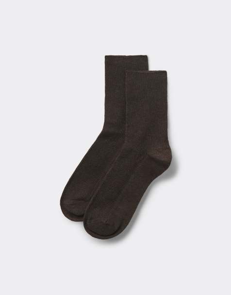 Tezenis Heavy wool-blend ankle socks in fine rib brown melange - view 1