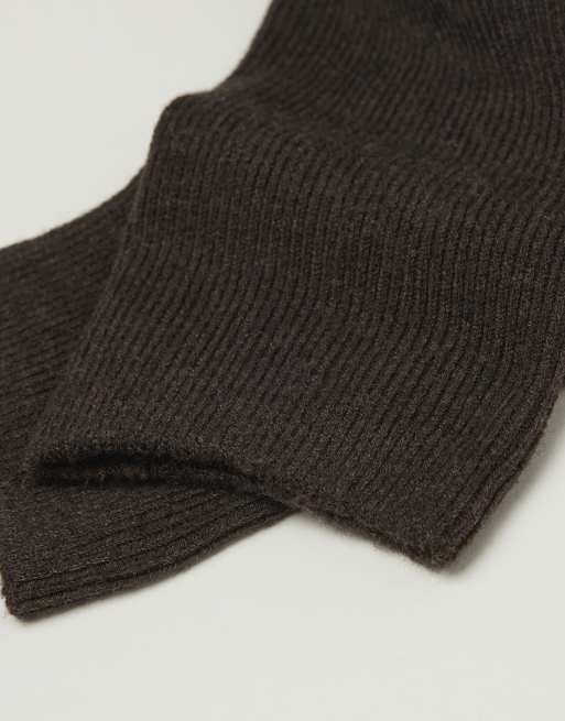Tezenis Heavy wool-blend ankle socks in fine rib brown melange, 2 of 2