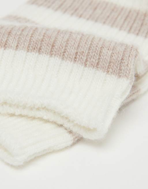 Tezenis Heavy wool-blend ankle socks in milk/beige stripes, 2 of 2