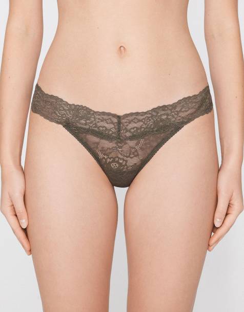 Tezenis High-cut lace g-string in green camo - view 1