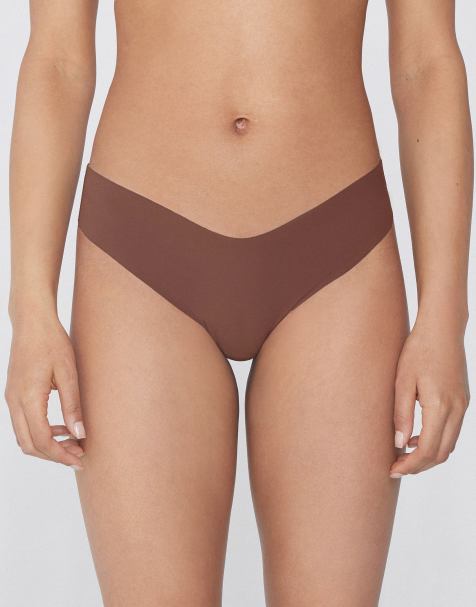 Tezenis High-leg laser-cut brazilian briefs in caramel dark beige - view 1