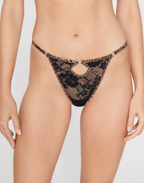 Tezenis Jungle glow tanga panel g-string in black leopard print - view 1
