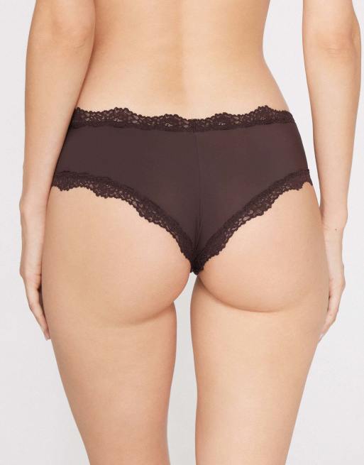 Tezenis Lace and microfibre french knickers in brown, 2 of 5