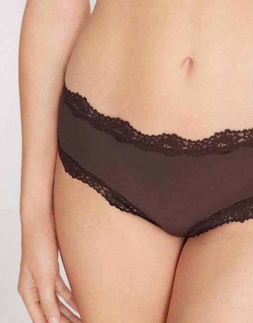 Tezenis Lace and microfibre french knickers in brown, 3 of 5