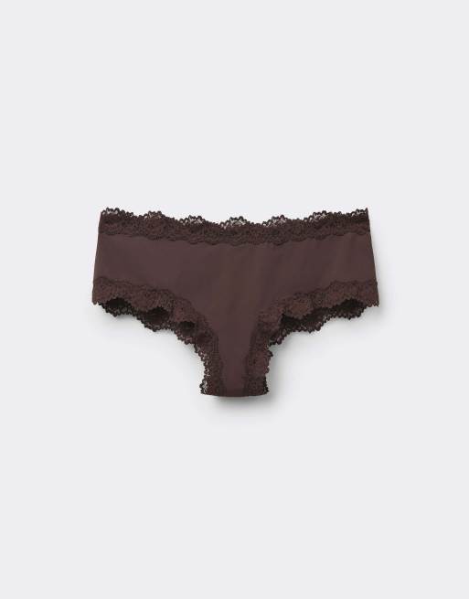 Tezenis Lace and microfibre french knickers in brown, 5 of 5