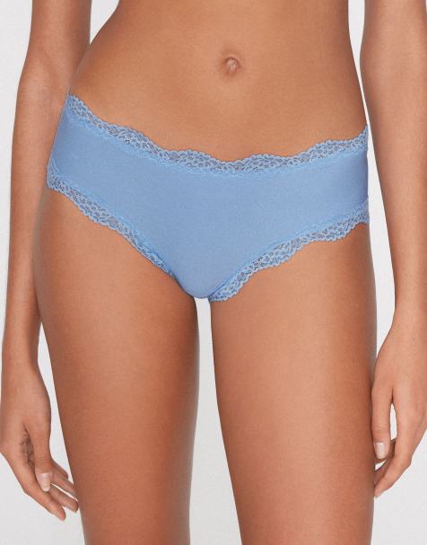 Tezenis Lace and microfibre french knickers in delicate blue - view 1
